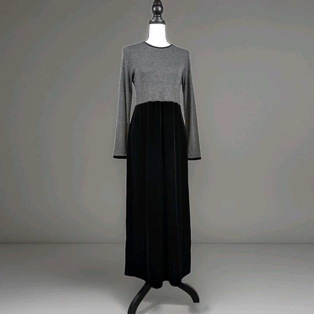 Vtg Talbots Black Velvet Maxi Long Dress Small Modest Goth Fairy Grunge 2974
